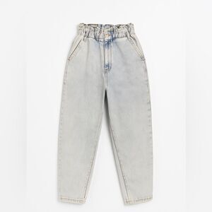 Zara Baggy Paperbag Barrel Jeans Light Wash Tapered Ankle High Rise Sz 2 grunge